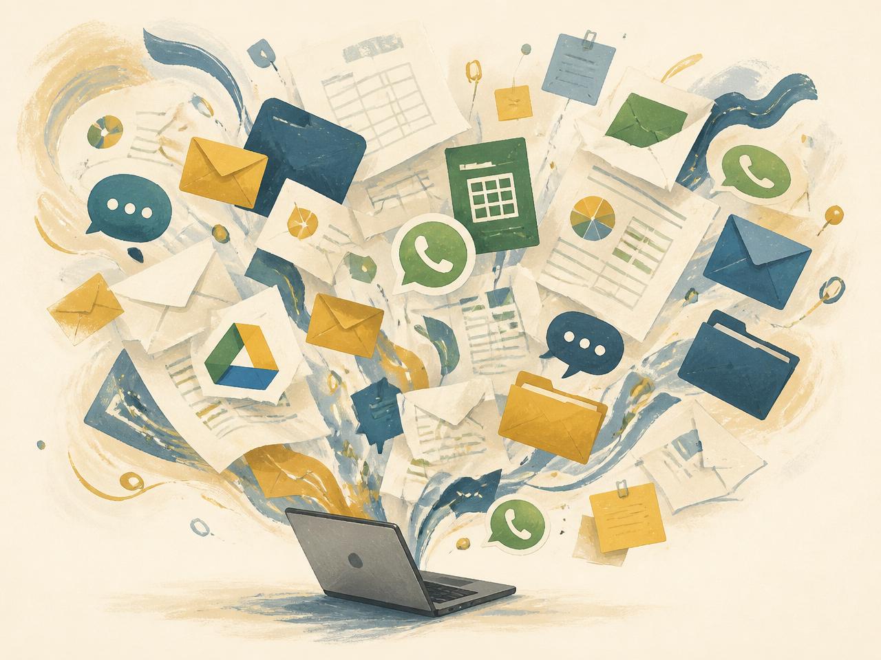 Documents dispersés entre WhatsApp, Drive, mail et Excel